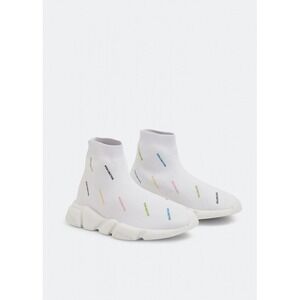 Balenciaga youth Speed sock Sneakers White Multi Logo Size 29 30 12 12.5 New Box
